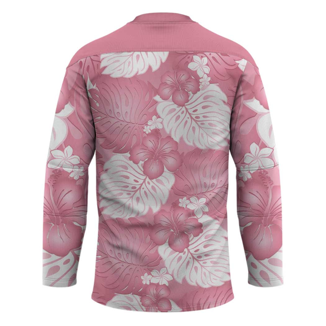 Pink Aloha Hawaii Hockey Jersey Monstera Hibiscus Plumeria Seamless Vibes - Polynesian Pride