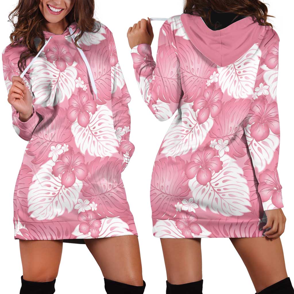 Pink Aloha Hawaii Hoodie Dress Monstera Hibiscus Plumeria Seamless Vibes LT14 - Polynesian Pride
