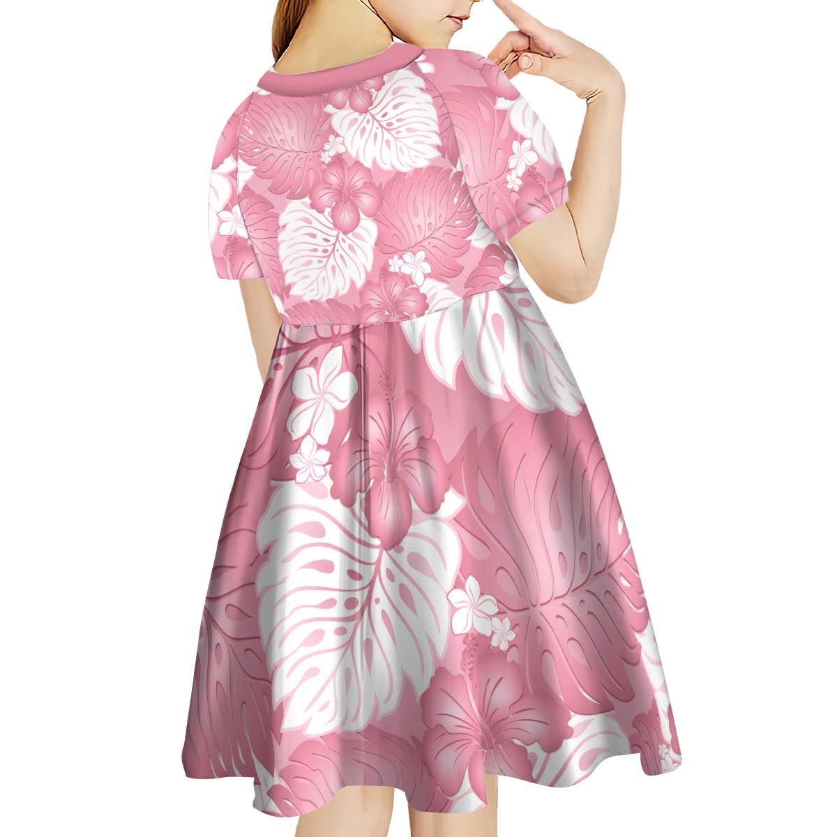 Pink Aloha Hawaii Kid Short Sleeve Dress Monstera Hibiscus Plumeria Seamless Vibes LT14 - Polynesian Pride