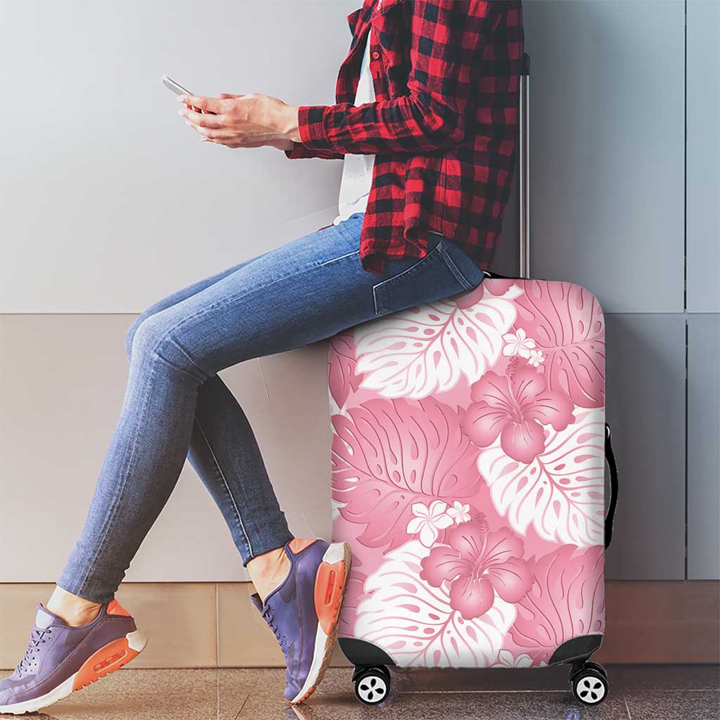 Pink Aloha Hawaii Luggage Cover Monstera Hibiscus Plumeria Seamless Vibes - Polynesian Pride
