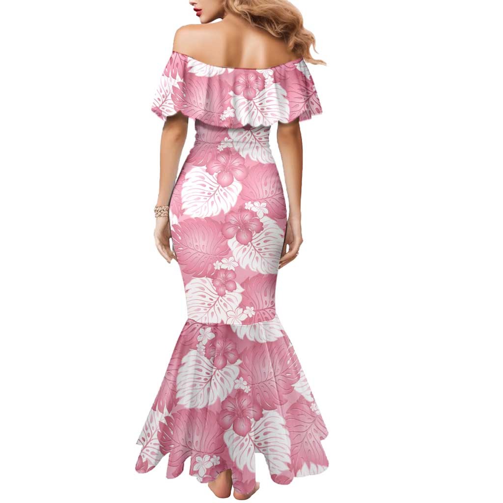 Pink Aloha Hawaii Mermaid Dress Monstera Hibiscus Plumeria Seamless Vibes LT14 - Polynesian Pride