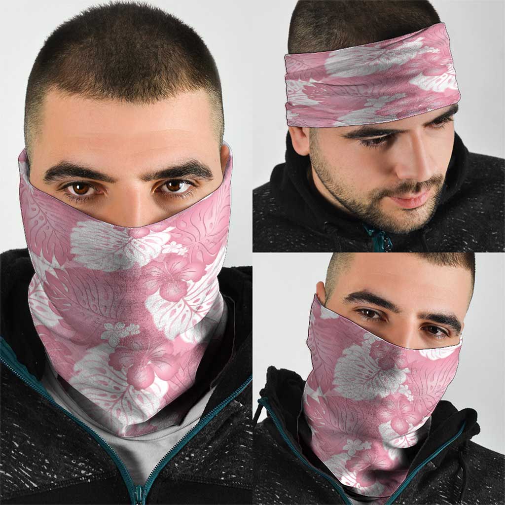 Pink Aloha Hawaii Neck Gaiter Monstera Hibiscus Plumeria Seamless Vibes LT14