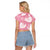Pink Aloha Hawaii Raglan Cropped T Shirt Monstera Hibiscus Plumeria Seamless Vibes - Polynesian Pride