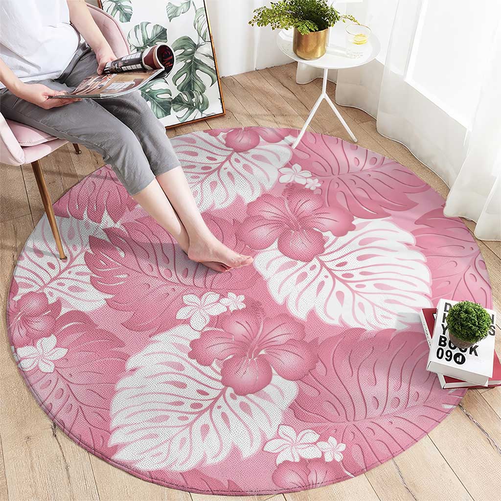 Pink Aloha Hawaii Round Carpet Monstera Hibiscus Plumeria Seamless Vibes - Polynesian Pride