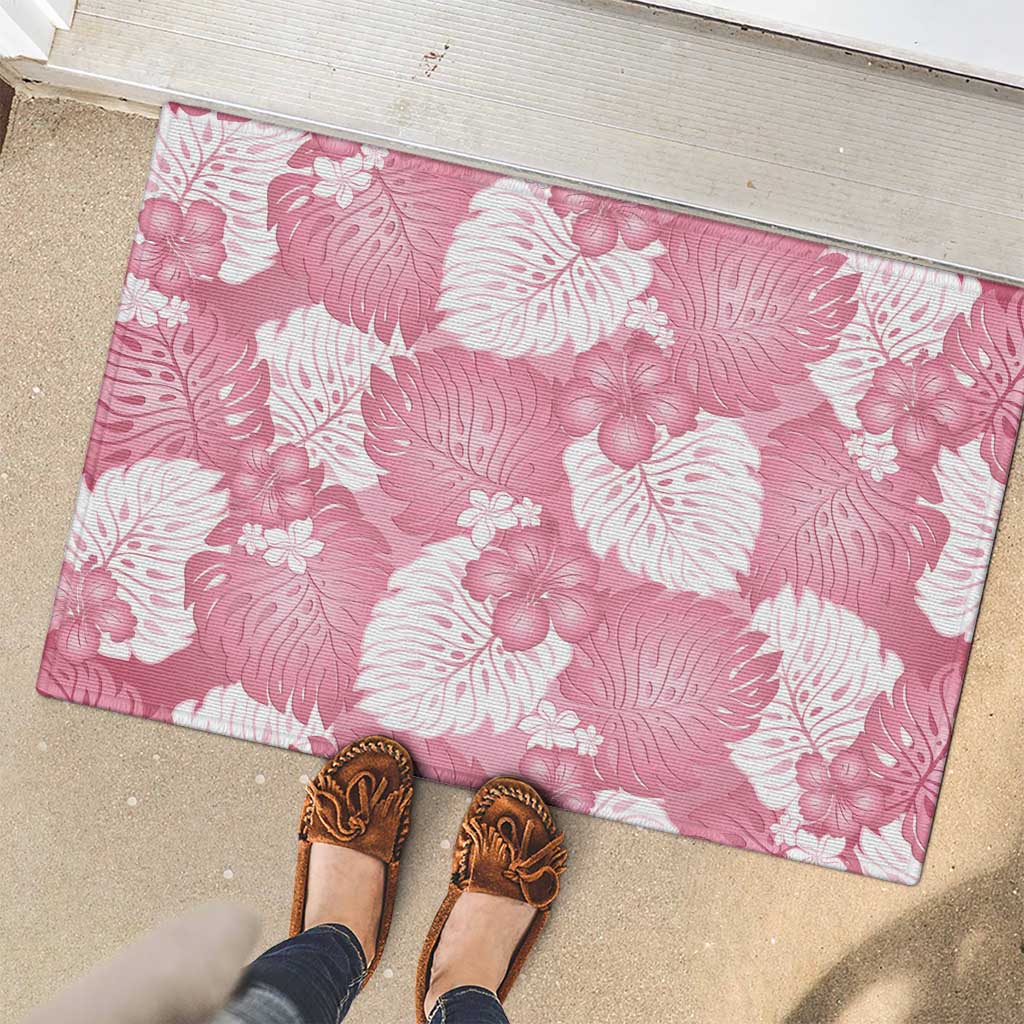 Pink Aloha Hawaii Rubber Doormat Monstera Hibiscus Plumeria Seamless Vibes - Polynesian Pride