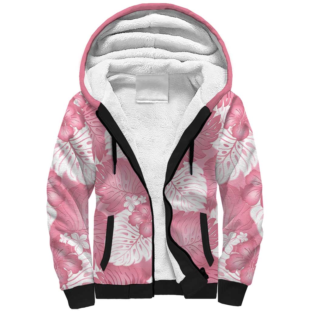 Pink Aloha Hawaii Sherpa Hoodie Monstera Hibiscus Plumeria Seamless Vibes LT14 Unisex Pink - Polynesian Pride