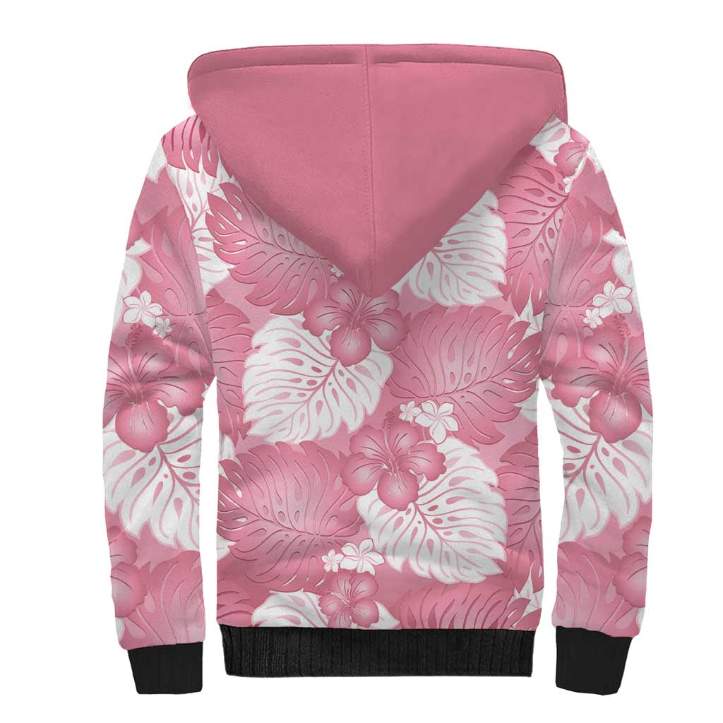 Pink Aloha Hawaii Sherpa Hoodie Monstera Hibiscus Plumeria Seamless Vibes LT14 - Polynesian Pride