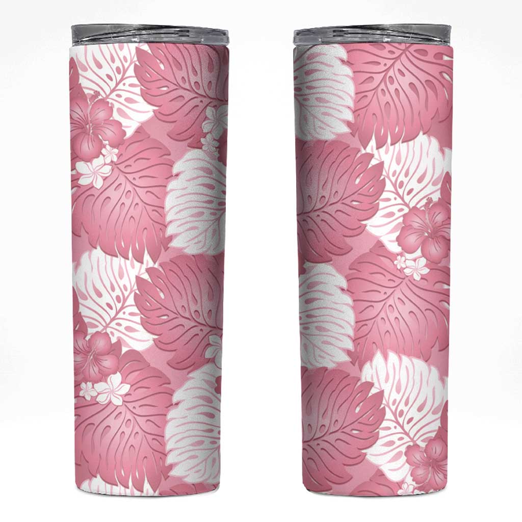 Pink Aloha Hawaii Skinny Tumbler Monstera Hibiscus Plumeria Seamless Vibes LT14 Pink - Polynesian Pride