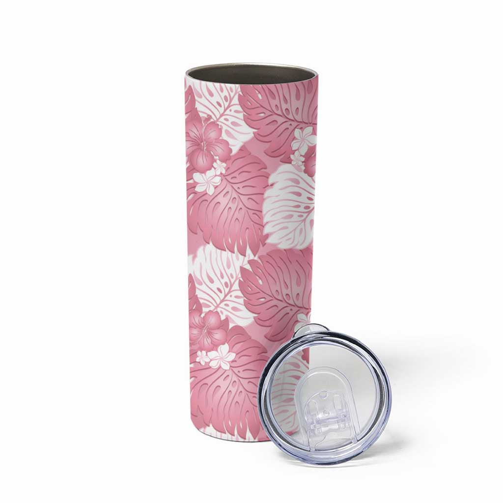 Pink Aloha Hawaii Skinny Tumbler Monstera Hibiscus Plumeria Seamless Vibes LT14 - Polynesian Pride