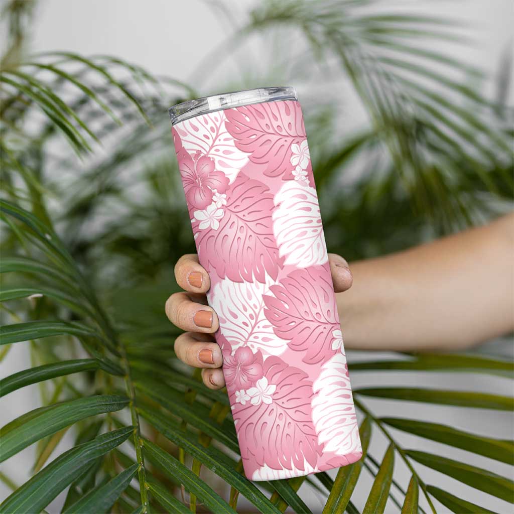 Pink Aloha Hawaii Skinny Tumbler Monstera Hibiscus Plumeria Seamless Vibes LT14 - Polynesian Pride