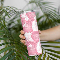 Pink Aloha Hawaii Skinny Tumbler Monstera Hibiscus Plumeria Seamless Vibes LT14 - Polynesian Pride