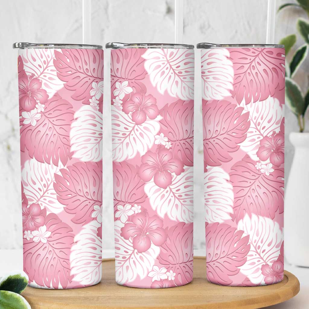 Pink Aloha Hawaii Skinny Tumbler Monstera Hibiscus Plumeria Seamless Vibes LT14 - Polynesian Pride