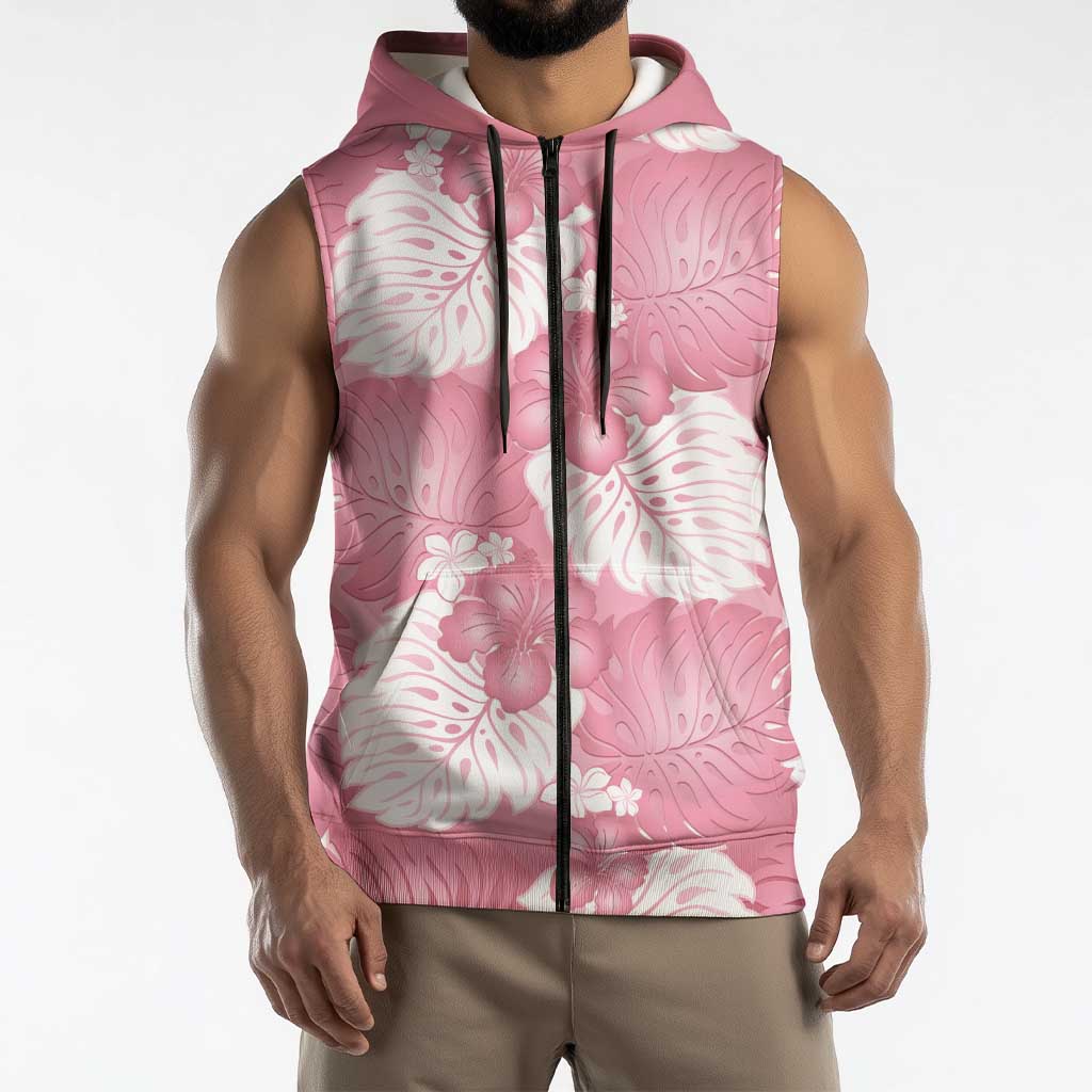Pink Aloha Hawaii Sleeveless Zip Hoodie Monstera Hibiscus Plumeria Seamless Vibes LT14 - Polynesian Pride