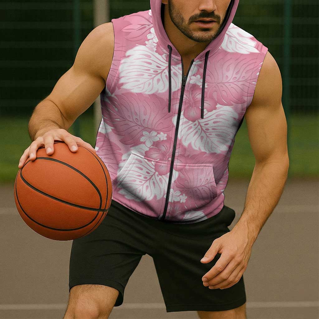 Pink Aloha Hawaii Sleeveless Zip Hoodie Monstera Hibiscus Plumeria Seamless Vibes LT14 - Polynesian Pride