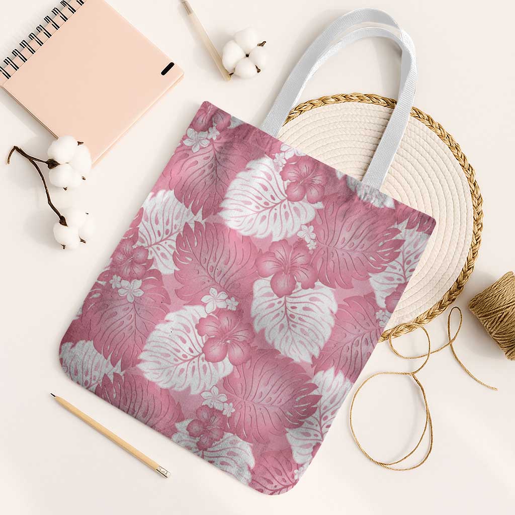 Pink Aloha Hawaii Tote Bag Monstera Hibiscus Plumeria Seamless Vibes - Polynesian Pride