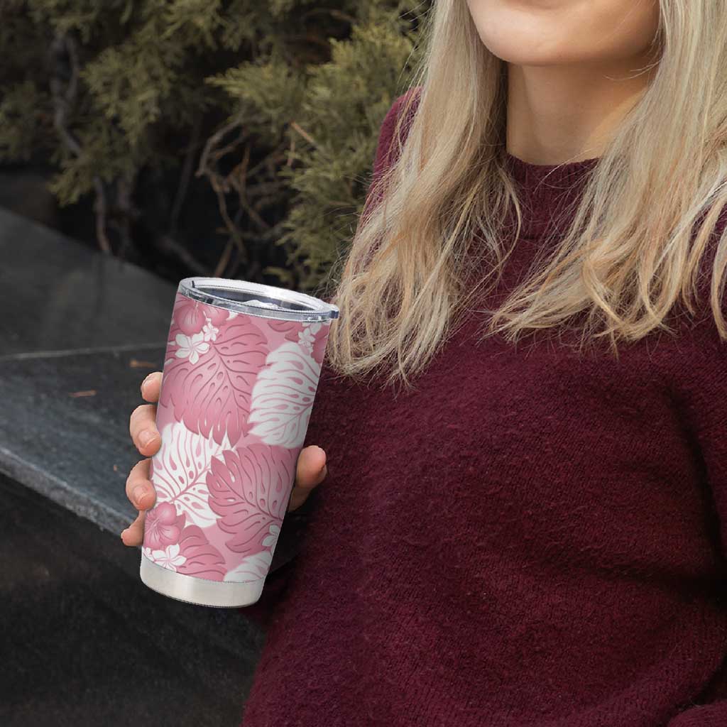 Pink Aloha Hawaii Tumbler Cup Monstera Hibiscus Plumeria Seamless Vibes - Polynesian Pride
