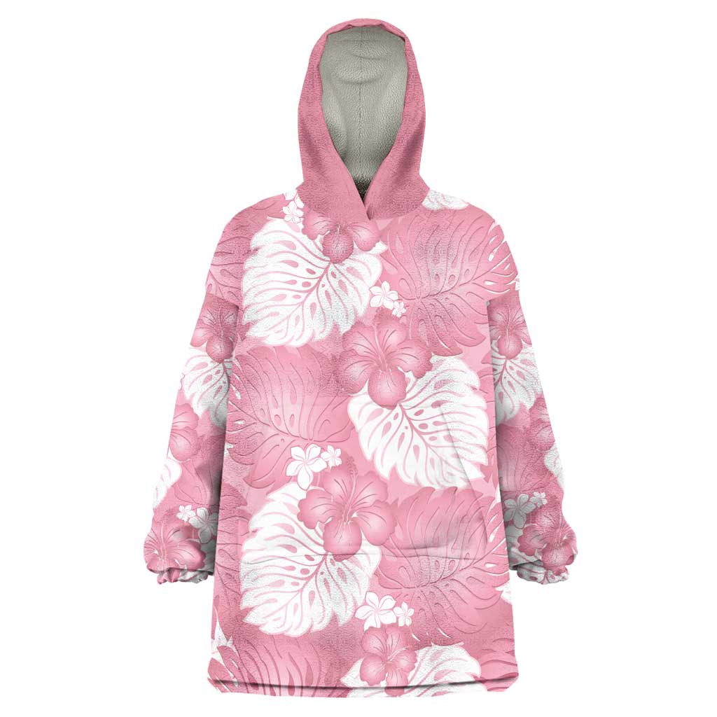 Pink Aloha Hawaii Wearable Blanket Hoodie Monstera Hibiscus Plumeria Seamless Vibes LT14 One Size Pink - Polynesian Pride
