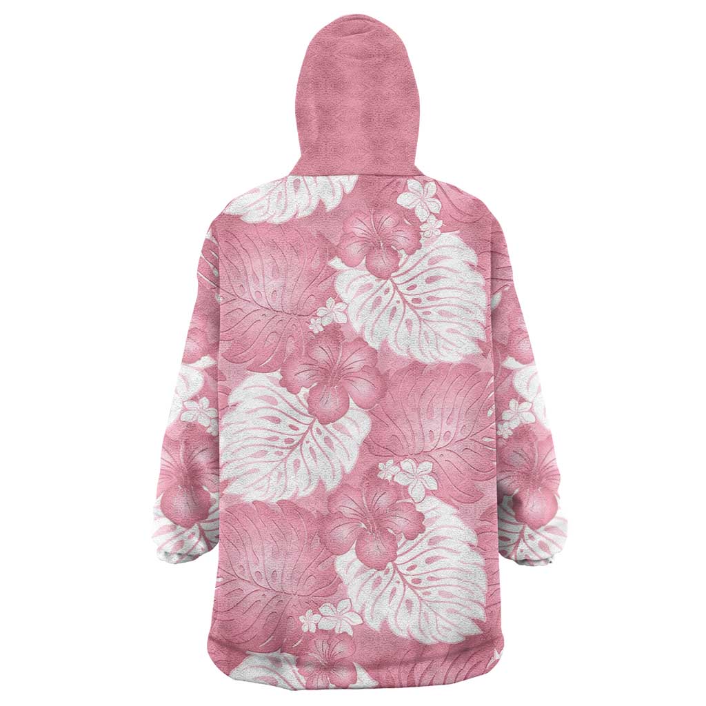 Pink Aloha Hawaii Wearable Blanket Hoodie Monstera Hibiscus Plumeria Seamless Vibes LT14 - Polynesian Pride
