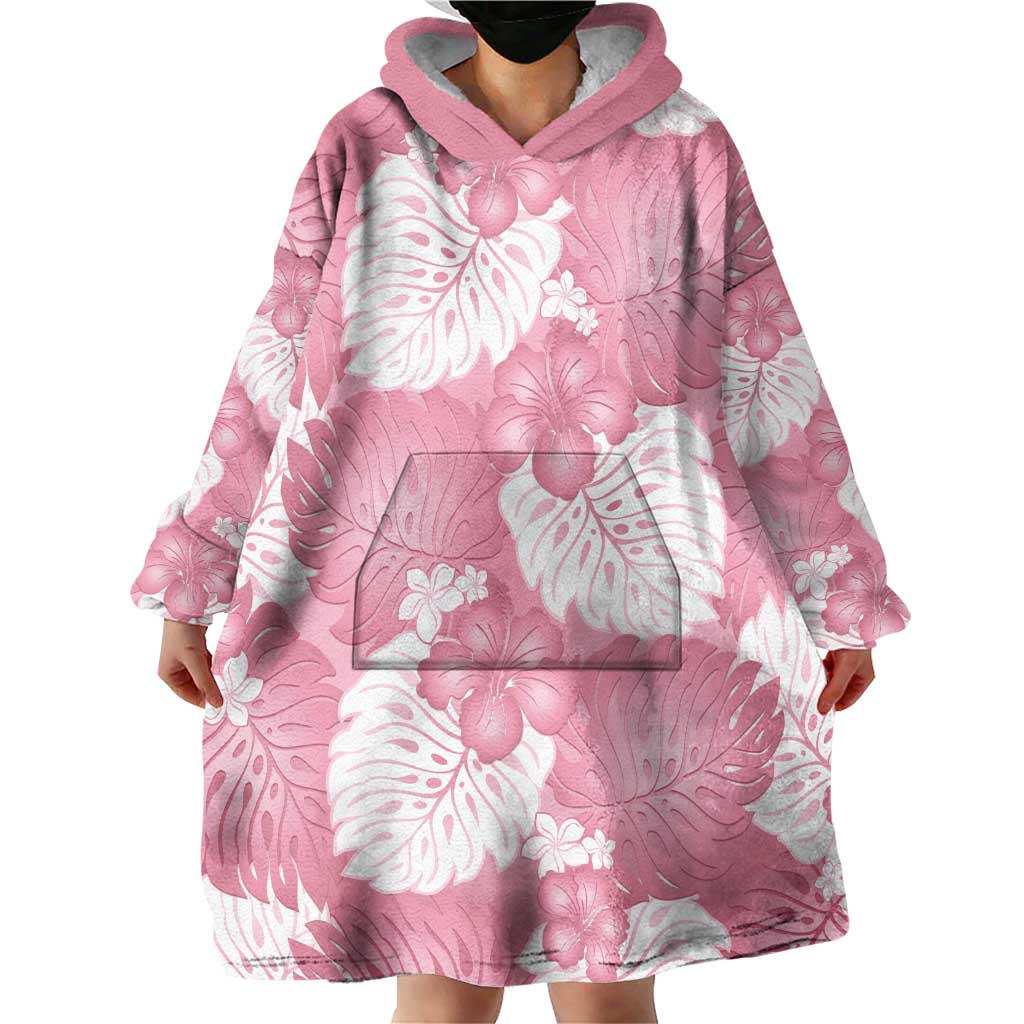 Pink Aloha Hawaii Wearable Blanket Hoodie Monstera Hibiscus Plumeria Seamless Vibes LT14 - Polynesian Pride