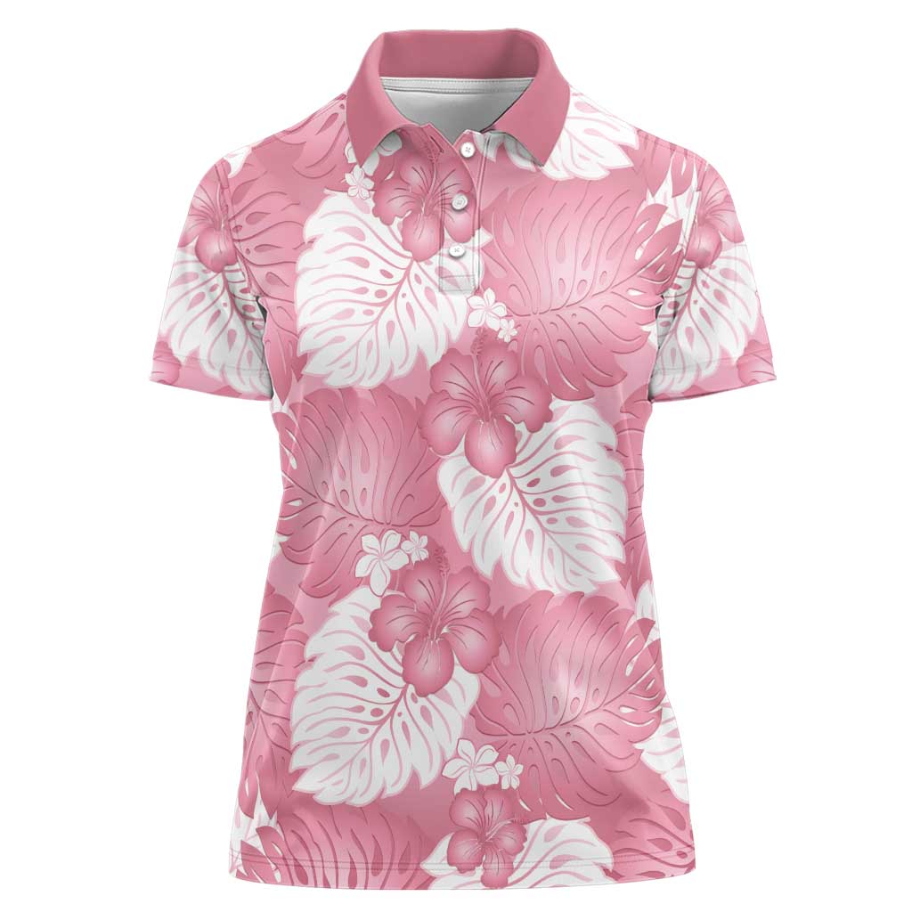 Pink Aloha Hawaii Women Polo Shirt Monstera Hibiscus Plumeria Seamless Vibes LT14 Female Pink - Polynesian Pride