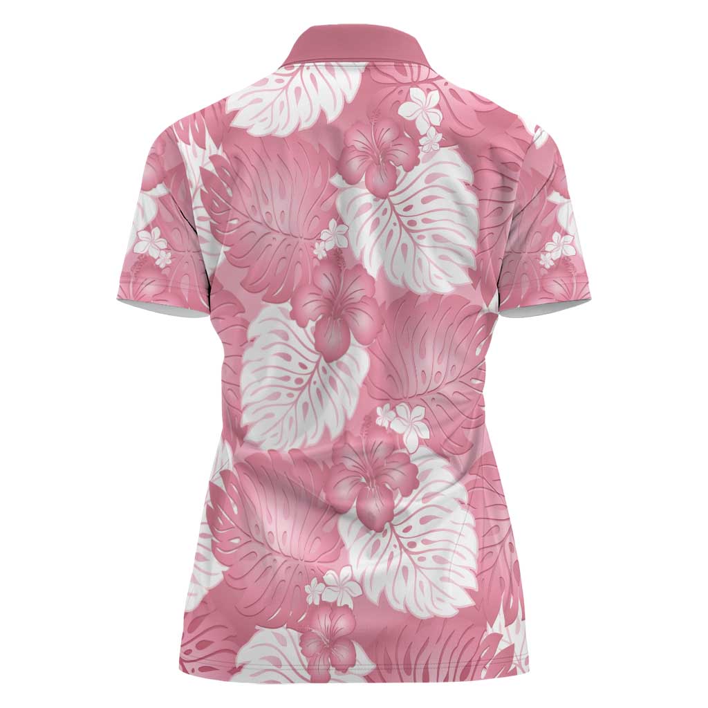 Pink Aloha Hawaii Women Polo Shirt Monstera Hibiscus Plumeria Seamless Vibes LT14 - Polynesian Pride
