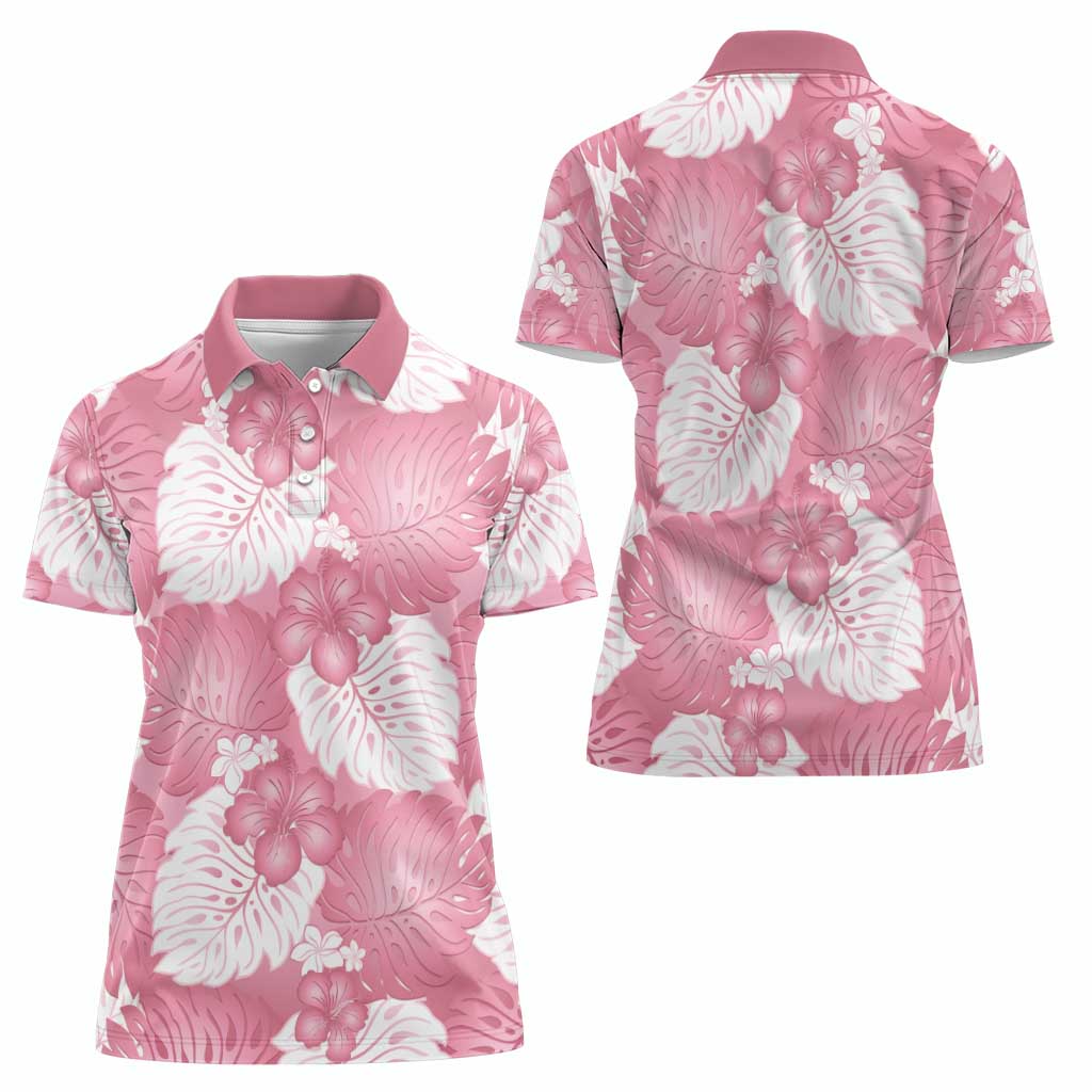 Pink Aloha Hawaii Women Polo Shirt Monstera Hibiscus Plumeria Seamless Vibes LT14 - Polynesian Pride