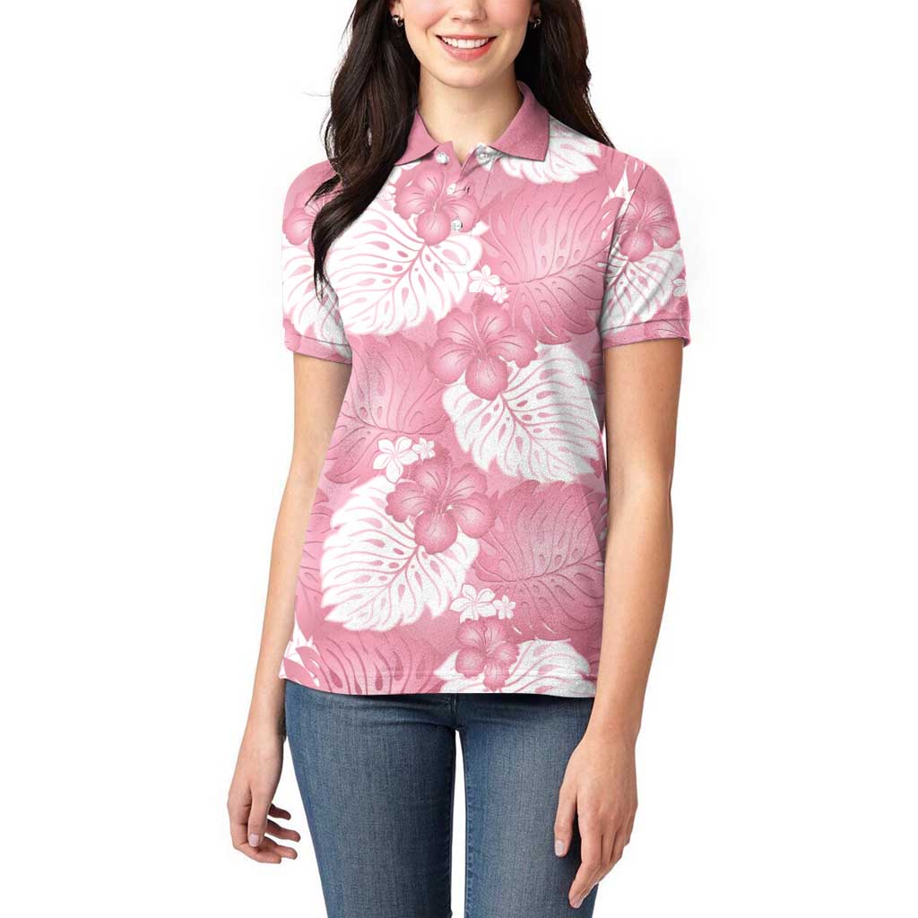 Pink Aloha Hawaii Women Polo Shirt Monstera Hibiscus Plumeria Seamless Vibes LT14 - Polynesian Pride
