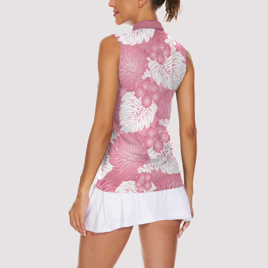 Pink Aloha Hawaii Women Sleeveless Polo Shirt Monstera Hibiscus Plumeria Seamless Vibes LT14 - Polynesian Pride