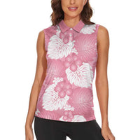 Pink Aloha Hawaii Women Sleeveless Polo Shirt Monstera Hibiscus Plumeria Seamless Vibes LT14 - Polynesian Pride