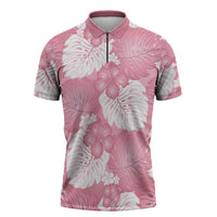 Pink Aloha Hawaii Zipper Polo Shirt Monstera Hibiscus Plumeria Seamless Vibes LT14 Pink - Polynesian Pride