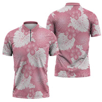 Pink Aloha Hawaii Zipper Polo Shirt Monstera Hibiscus Plumeria Seamless Vibes LT14 - Polynesian Pride