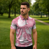 Pink Aloha Hawaii Zipper Polo Shirt Monstera Hibiscus Plumeria Seamless Vibes LT14 - Polynesian Pride