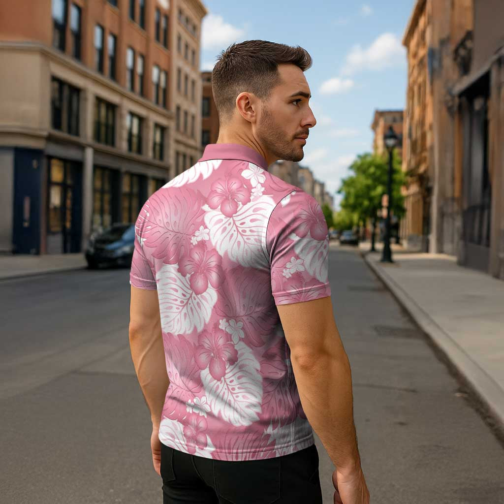 Pink Aloha Hawaii Zipper Polo Shirt Monstera Hibiscus Plumeria Seamless Vibes LT14 - Polynesian Pride