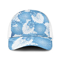 Blue Aloha Hawaii Baseball Net Cap Monstera Hibiscus Plumeria Seamless Vibes - Polynesian Pride