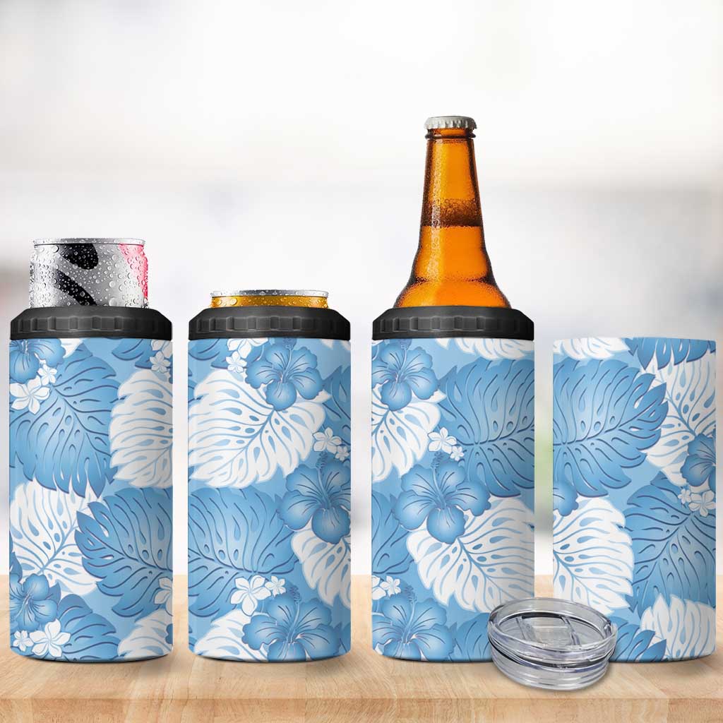 Blue Aloha Hawaii 4 in 1 Can Cooler Tumbler Monstera Hibiscus Plumeria Seamless Vibes LT14 - Polynesian Pride