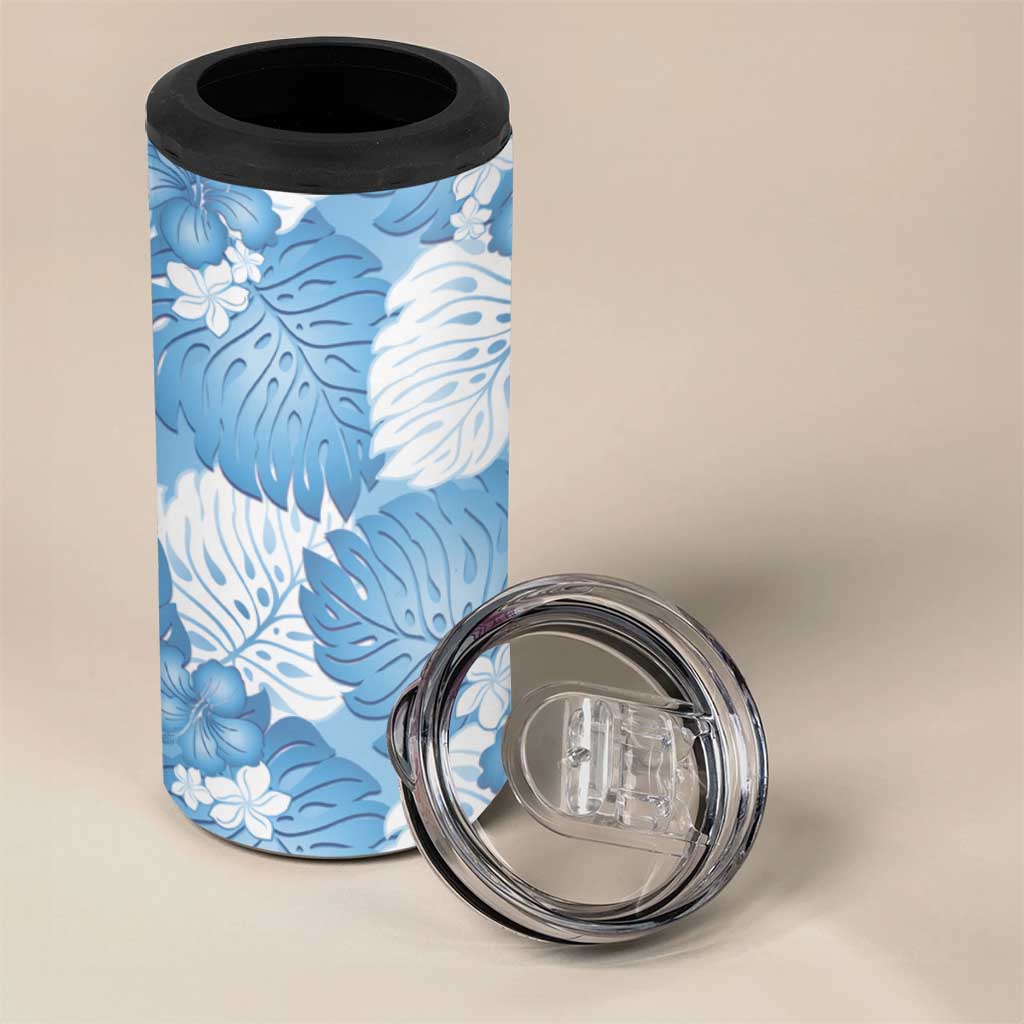 Blue Aloha Hawaii 4 in 1 Can Cooler Tumbler Monstera Hibiscus Plumeria Seamless Vibes LT14 - Polynesian Pride