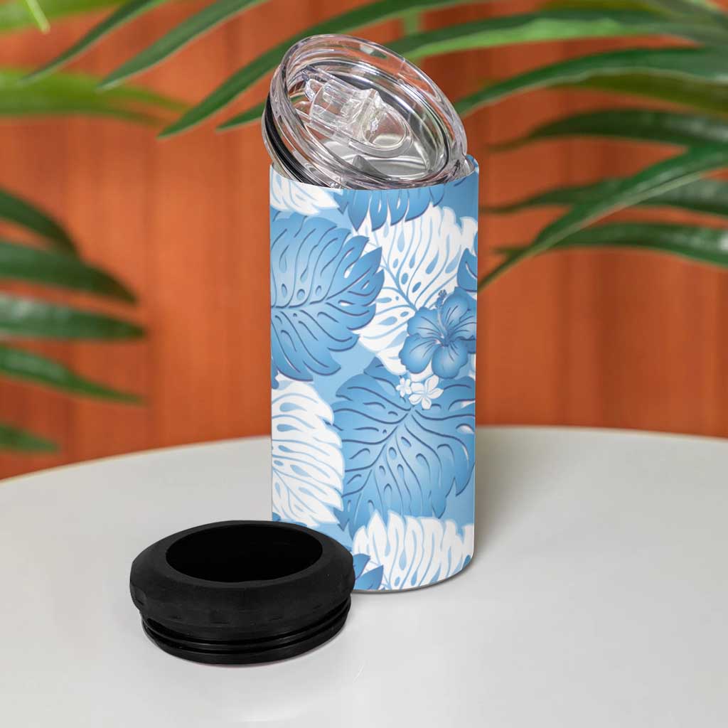 Blue Aloha Hawaii 4 in 1 Can Cooler Tumbler Monstera Hibiscus Plumeria Seamless Vibes LT14 - Polynesian Pride