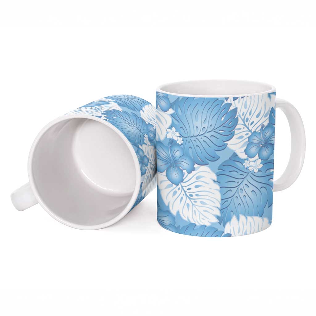 Blue Aloha Hawaii Ceramic Mug Monstera Hibiscus Plumeria Seamless Vibes - Polynesian Pride