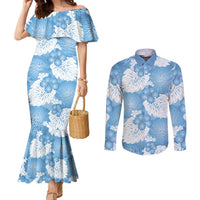 Blue Aloha Hawaii Couples Matching Mermaid Dress and Long Sleeve Button Shirt Monstera Hibiscus Plumeria Seamless Vibes LT14 Blue - Polynesian Pride