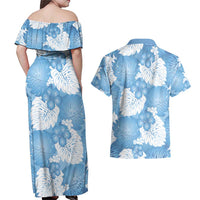 Blue Aloha Hawaii Couples Matching Off Shoulder Maxi Dress and Hawaiian Shirt Monstera Hibiscus Plumeria Seamless Vibes LT14 - Polynesian Pride