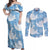 Blue Aloha Hawaii Couples Matching Off Shoulder Maxi Dress and Long Sleeve Button Shirt Monstera Hibiscus Plumeria Seamless Vibes - Polynesian Pride