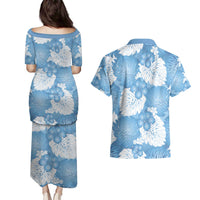 Blue Aloha Hawaii Couples Matching Puletasi and Hawaiian Shirt Monstera Hibiscus Plumeria Seamless Vibes LT14 - Polynesian Pride