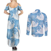 Blue Aloha Hawaii Couples Matching Summer Maxi Dress and Long Sleeve Button Shirt Monstera Hibiscus Plumeria Seamless Vibes LT14 - Polynesian Pride