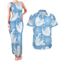Blue Aloha Hawaii Couples Matching Tank Maxi Dress and Hawaiian Shirt Monstera Hibiscus Plumeria Seamless Vibes LT14 Blue - Polynesian Pride