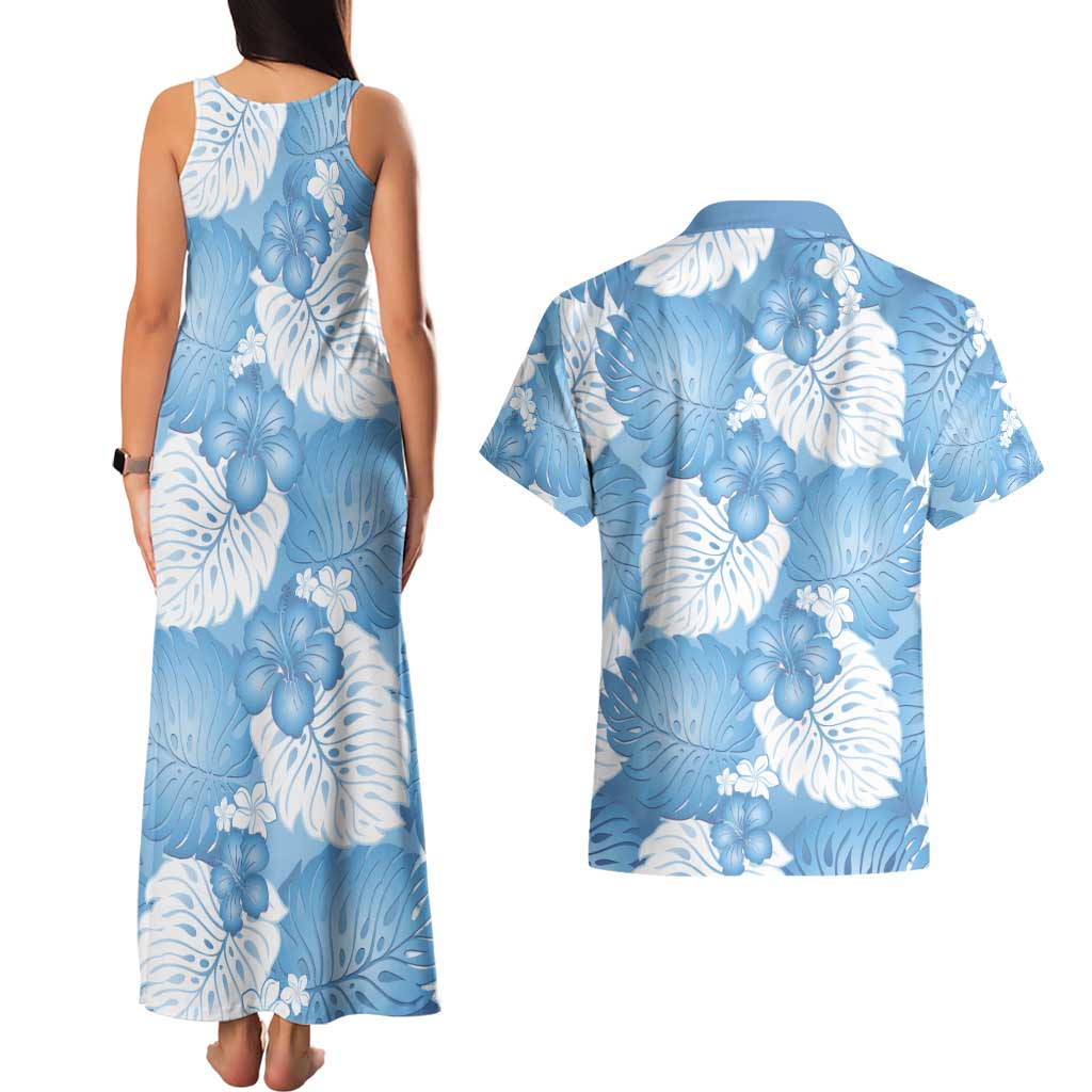 Blue Aloha Hawaii Couples Matching Tank Maxi Dress and Hawaiian Shirt Monstera Hibiscus Plumeria Seamless Vibes LT14 - Polynesian Pride