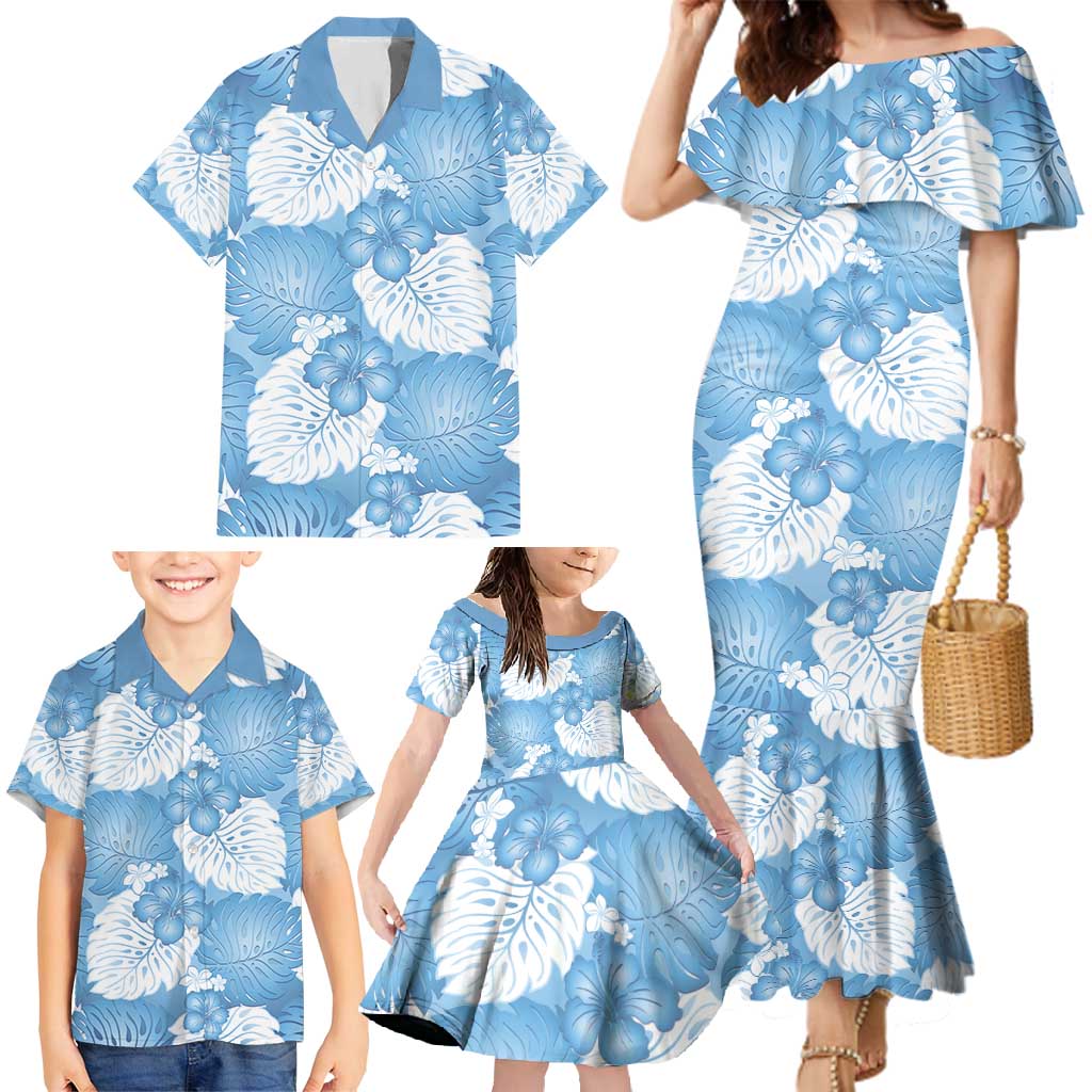 Blue Aloha Hawaii Family Matching Mermaid Dress and Hawaiian Shirt Monstera Hibiscus Plumeria Seamless Vibes LT14 - Polynesian Pride