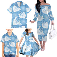 Blue Aloha Hawaii Family Matching Off The Shoulder Long Sleeve Dress and Hawaiian Shirt Monstera Hibiscus Plumeria Seamless Vibes LT14 - Polynesian Pride