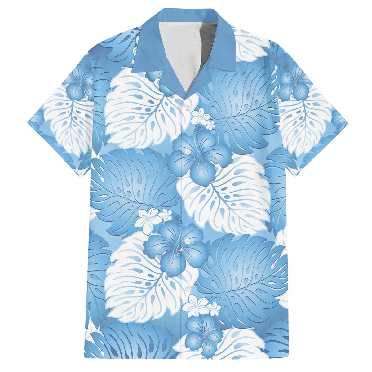 Blue Aloha Hawaii Family Matching Off The Shoulder Long Sleeve Dress and Hawaiian Shirt Monstera Hibiscus Plumeria Seamless Vibes LT14 Dad's Shirt - Short Sleeve Blue - Polynesian Pride