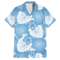 Blue Aloha Hawaii Family Matching Off The Shoulder Long Sleeve Dress and Hawaiian Shirt Monstera Hibiscus Plumeria Seamless Vibes LT14 Dad's Shirt - Short Sleeve Blue - Polynesian Pride