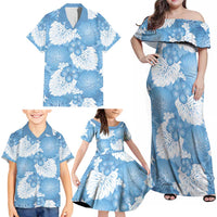Blue Aloha Hawaii Family Matching Off Shoulder Maxi Dress and Hawaiian Shirt Monstera Hibiscus Plumeria Seamless Vibes LT14 - Polynesian Pride